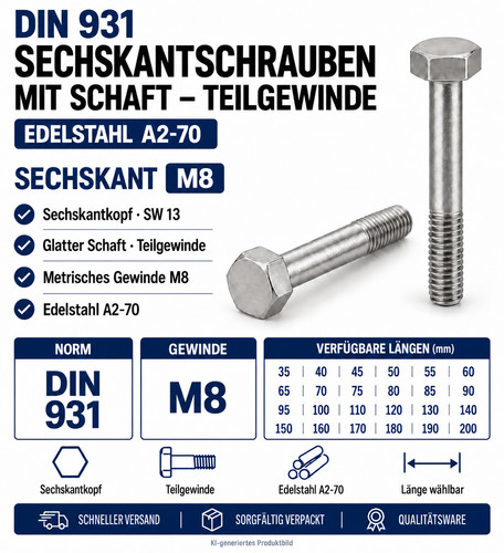 Sechskantschrauben din 931 - 931, m8